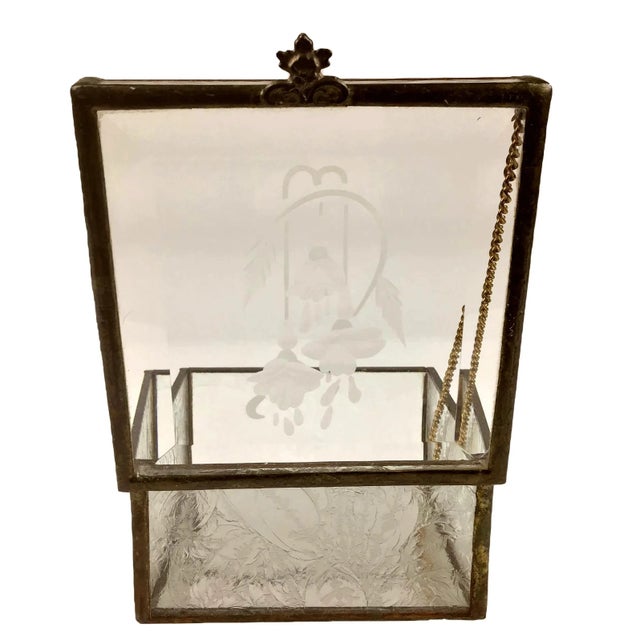 Metal Victorian Etched Glass Jewelry Box For Sale - Image 7 of 10