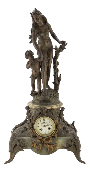 Antique Onyx and Antimony Clock, Late 19th Century