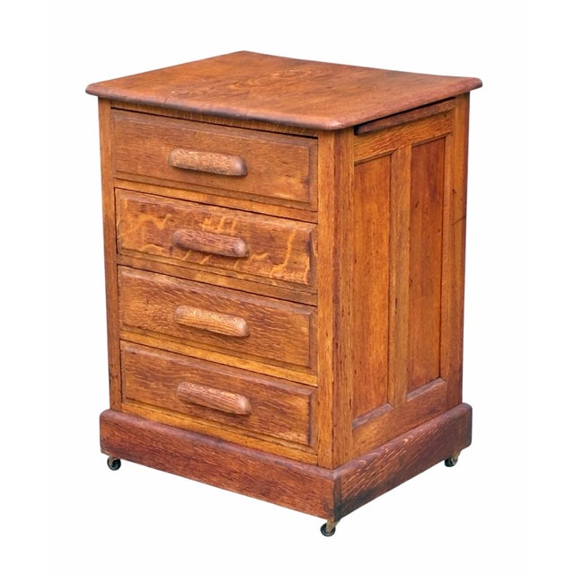 Victorian Antique Victorian Oak Four Drawer Oak Wood File Cabinet With Pull Out Work Tab For Sale - Image 3 of 12