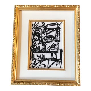 Original Vintage Wayne Cunningham Abstract Ink Drawing Framed For Sale