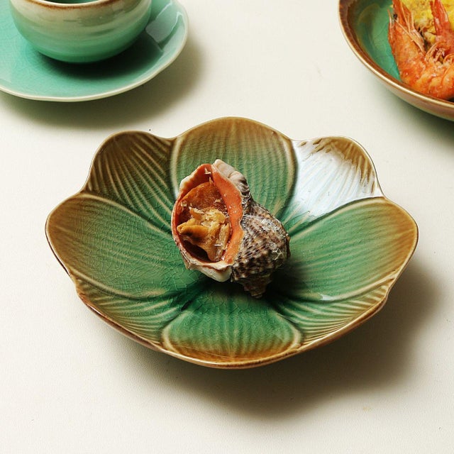 Japanese-Style Irregular Ceramic Plate With a Crackle Glaze - Set of 2 For Sale - Image 4 of 6
