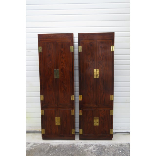 Henredon Campaign Style Tall Narrow Lacquered Armoires Chifforobes a Pair 6255 For Sale - Image 16 of 18