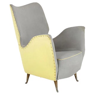 Italian Yellow & Grey Skai Armchair from I.S.A., 1950s For Sale