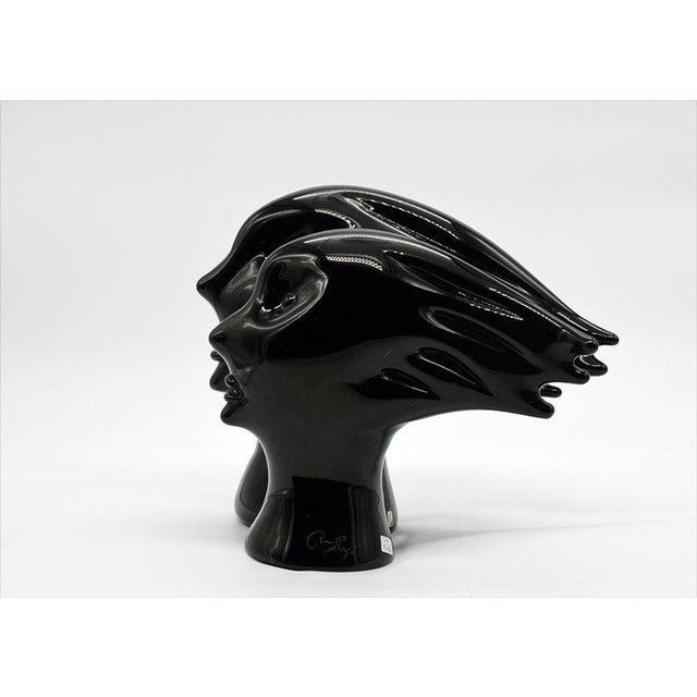 Murano Heads Sculpture in Black Glass by Sergio Rossi, 1970s For Sale - Image 3 of 14