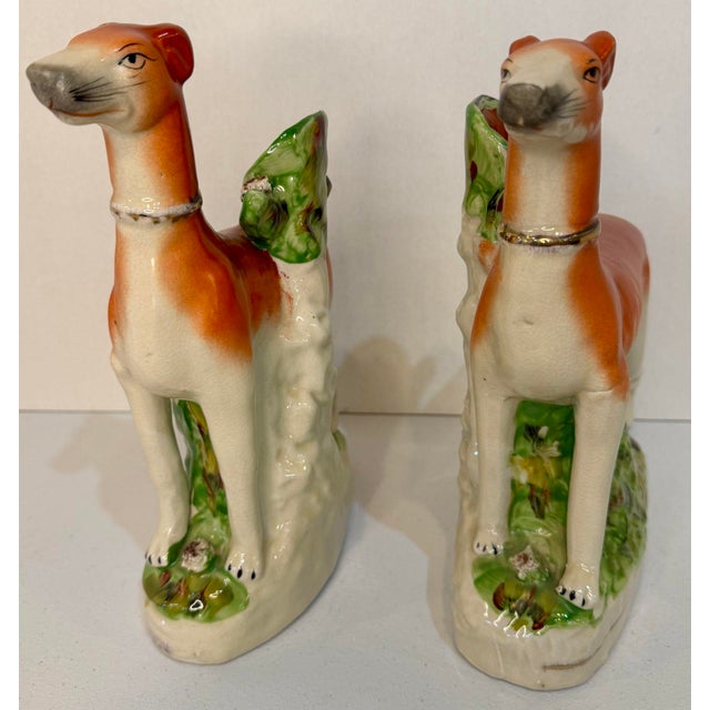 Pair 19th Century Staffordshire Greyhound/ Whippet Dog Spill Vase Figurines For Sale - Image 4 of 11