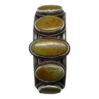 Mid 20th Century Silver and Turquoise Cuff Bracelet by Navajo Wilbur Anderson For Sale