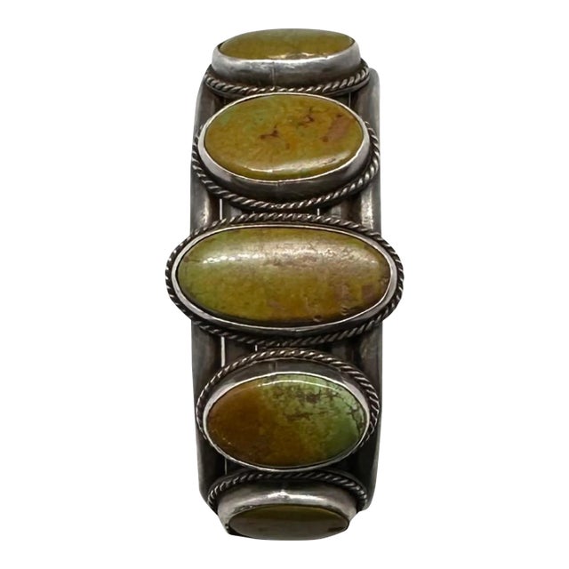 Mid 20th Century Silver and Turquoise Cuff Bracelet by Navajo Wilbur Anderson For Sale