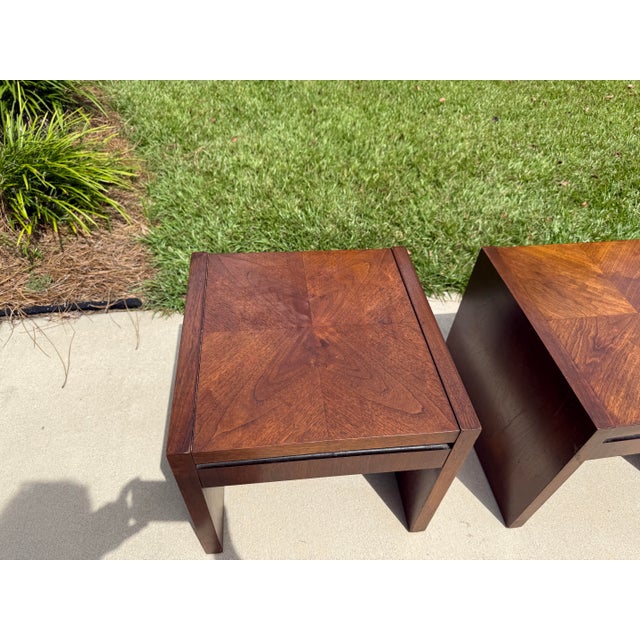 1970s Lane Altavista Solid Walnut Checkered Small Side Tables: A Pair For Sale - Image 10 of 11