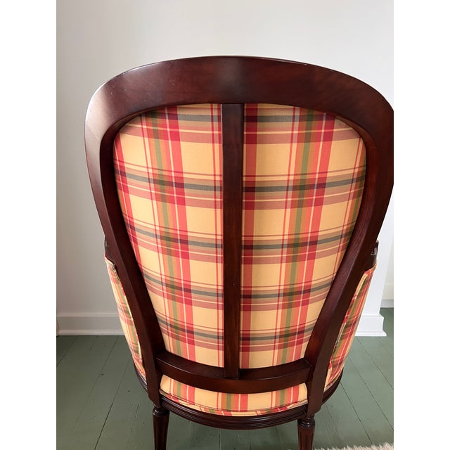 Vintage Madras Plaid Silk Upholstered Accent Chair Made by Owners Select HighPoint North Carolina, Pink Plaid Silk Chair Custom Made For Sale - Image 4 of 18
