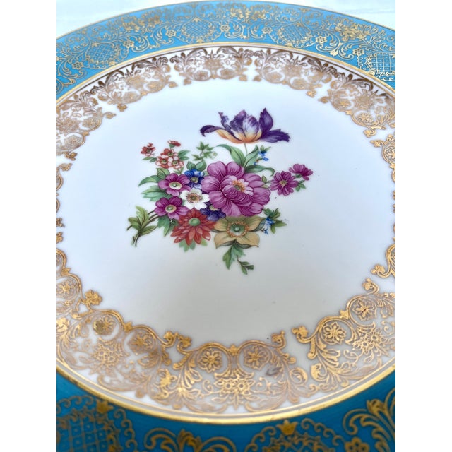 Turquoise Vintage 1930s Rosenthal Germany Turquoise & Gold Encrusted Porcelain Dinner Plate For Sale - Image 8 of 8