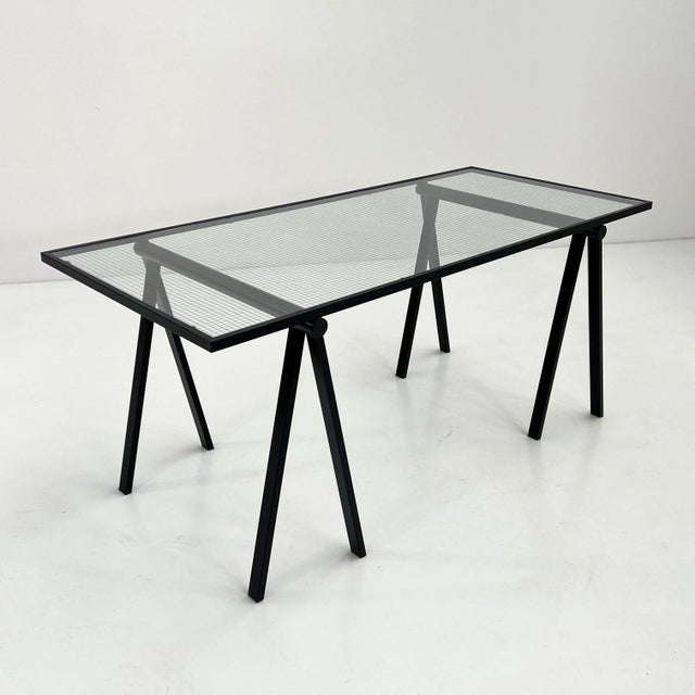 Bieffeplast Trestle Desk in Steel and Glass by Rodney Kinsman for Bieffeplast, 1980s For Sale - Image 4 of 8