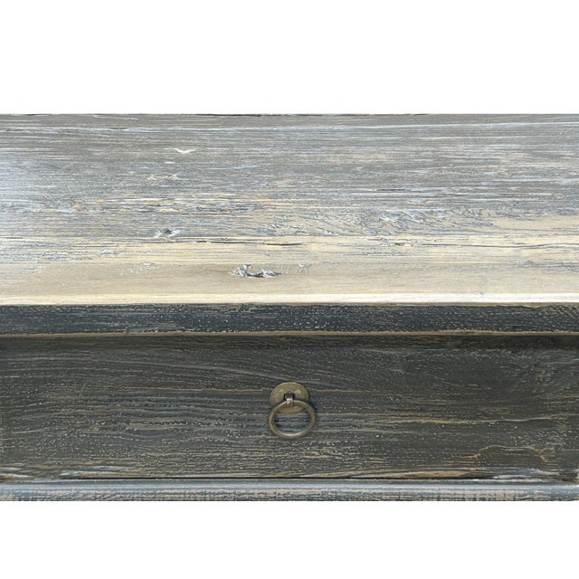 Distressed Rough Grain Fade Black Rectangular Pedestal Foyer Side Table For Sale In San Francisco - Image 6 of 7