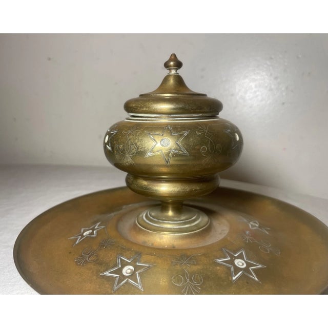 Antique 19th Century Victorian Gilt Bronze Brass Writing Desk Star Inkwell Stand For Sale - Image 9 of 10