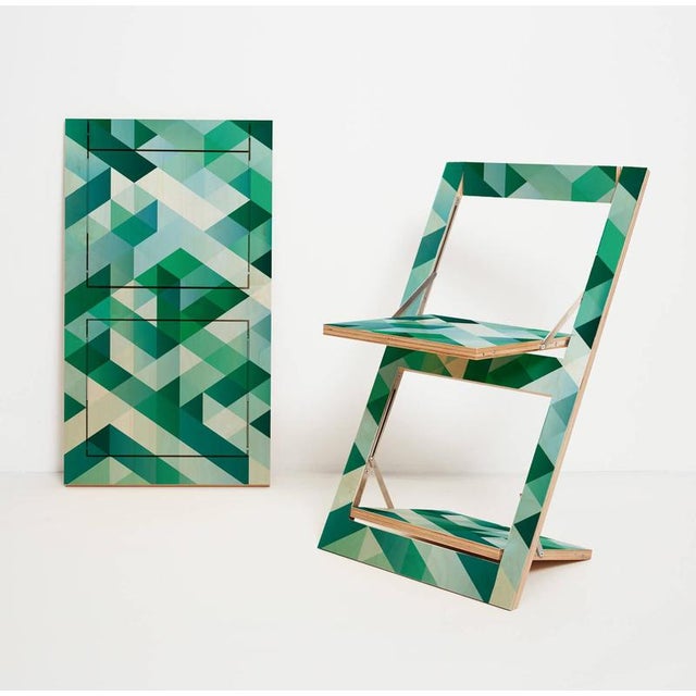 Fläpps Folding Chair in Criss Cross Green on Birch from Ambivalenz For Sale - Image 5 of 5