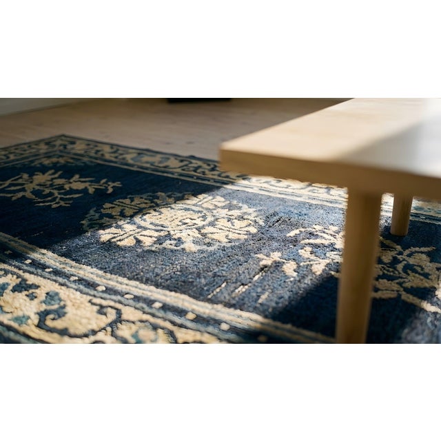 A Navy Ground Color With Asymmetric Pattern Antique Chinese Peking Rug For Sale - Image 9 of 11