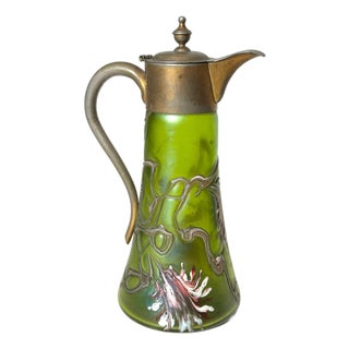 Art Nouveau Glass Claret Jug with Pewter Mount from Lötz For Sale