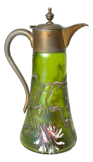 Art Nouveau Glass Claret Jug with Pewter Mount from Lötz