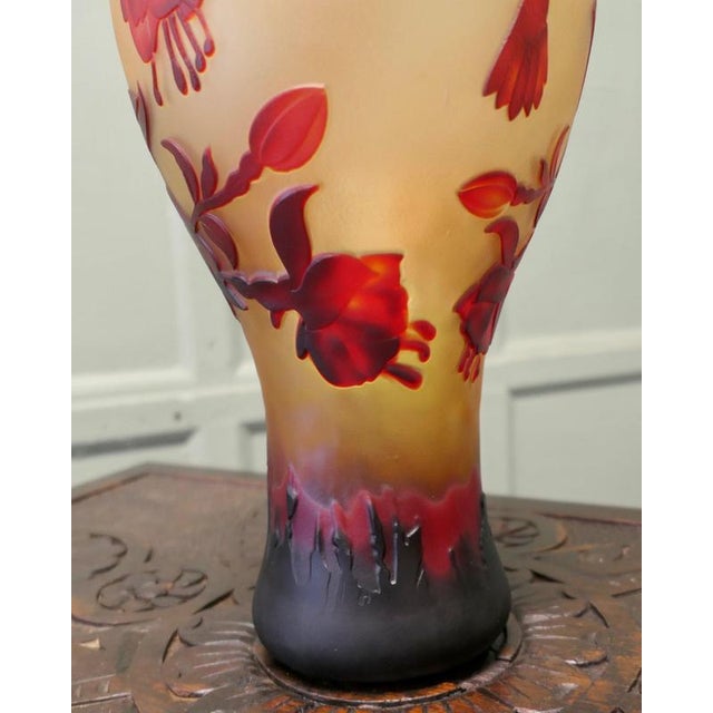 Glass Vintage French Cameo Glass Vase after Emile Gallé, 1980 For Sale - Image 7 of 8