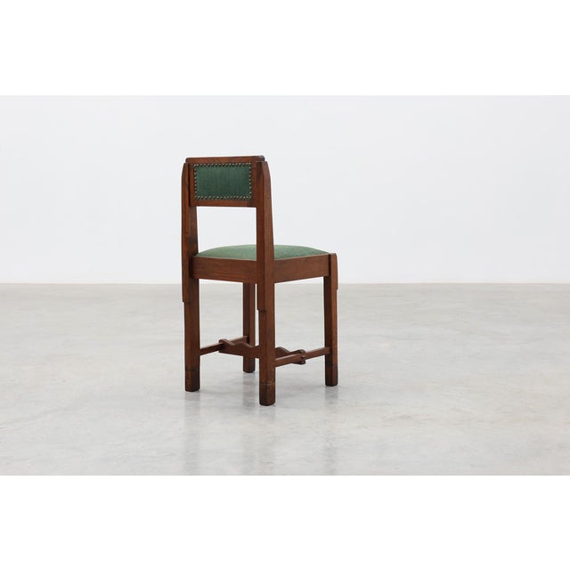 Belgian Modernist Art Deco Oak Side Chair with Green Upholstery, 1920s For Sale - Image 6 of 13