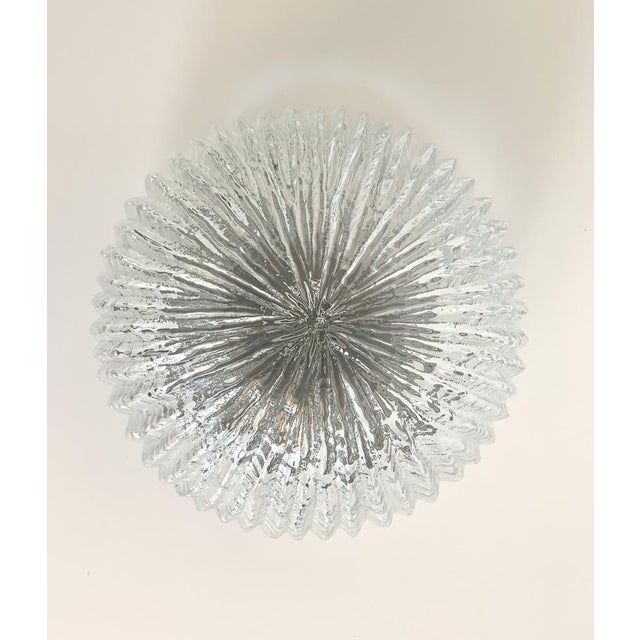 1970s Vintage Ice Glass Flush Mount with Textured Line Pattern For Sale - Image 5 of 10
