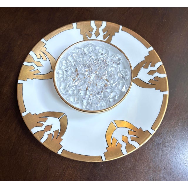 Antique Limoges Art Deco 2 Tier Caviar Plate 9.5” Gold Gilt G Mono For Sale - Image 12 of 12