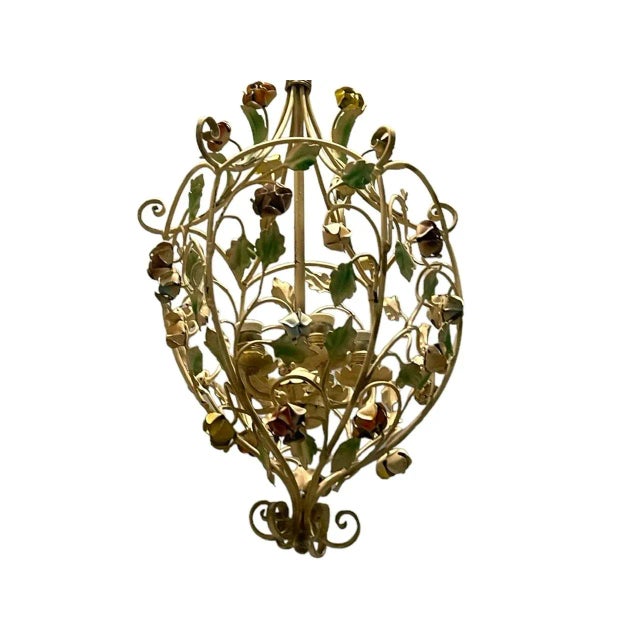 Italian Tole Flower Chandelier, 1960s For Sale - Image 7 of 8