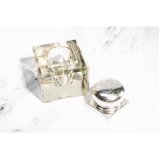 Magnificent Large Gilded Age Antique Black Starr & Frost Crystal Sterling Silver Desk Paperweight Inkwell Home Office Decor For Sale - Image 15 of 18
