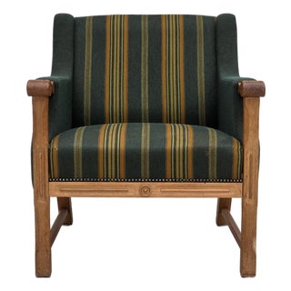Danish Armchair in Green Furniture Wool and Oak Wood, 1970s For Sale