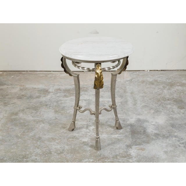 White Italian Midcentury Steel Side Table with Circular White Marble Top and Hoof Feet For Sale - Image 8 of 10