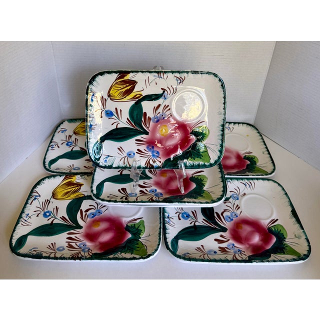 Vintage Italian Hand-Painted Floral Snack Plates With Cup Rests - Set of 8 For Sale - Image 11 of 13