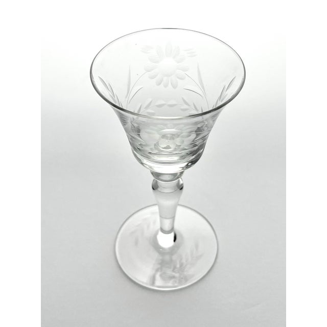 1950s 1950s Etched Flower Cordial Liquor Wine Glasses - Set of 6 For Sale - Image 5 of 10