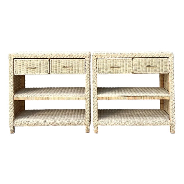 Vintage Braided Rattan Side Tables - A Pair For Sale