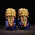 Pair of Vintage Chinese Cloisonné Foo Dogs / Guardian Lions in Cobalt Blue With Silver-Tone Brass For Sale In Los Angeles - Image 6 of 9