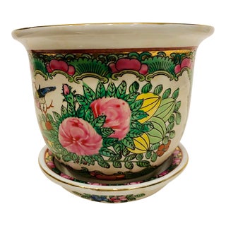 Small Vintage Famille Rose Flower Pot With Saucer For Sale