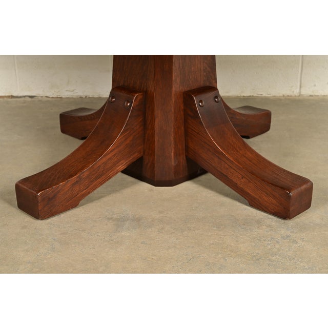 Stickley Brothers Antique Mission Oak Arts & Crafts Pedestal Extension Dining Table, Newly Refinished For Sale - Image 11 of 13