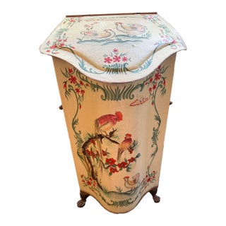 Antique Toleware Cole Bin With Brass Hardware For Sale