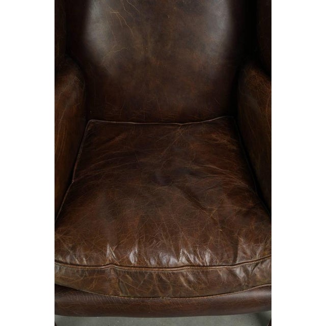 Vintage Cowhide Wing Armchair For Sale - Image 6 of 12