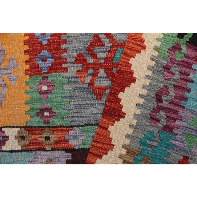 Textile Early 21st Century Shabby Chic Kilim Blue Rust Wool Rug For Sale - Image 7 of 8