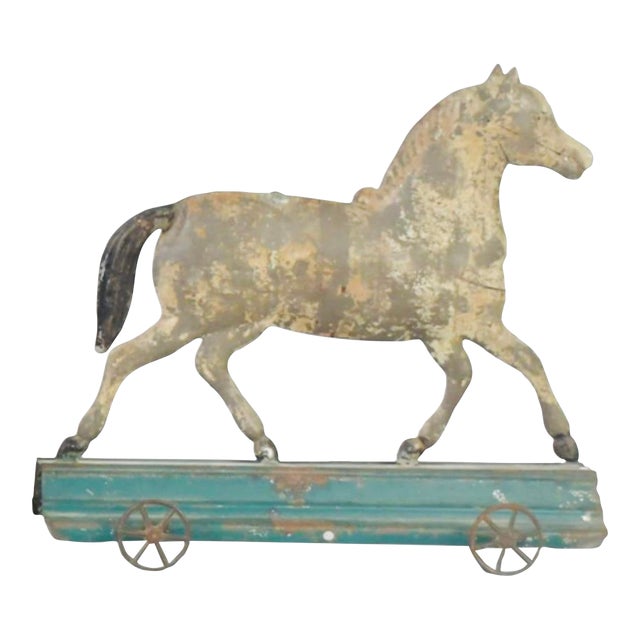 Antique American Folk Running Horse Tin Toy For Sale