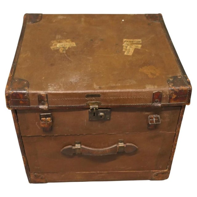 Brown Antique Canvas Travel Trunk For Sale - Image 8 of 8