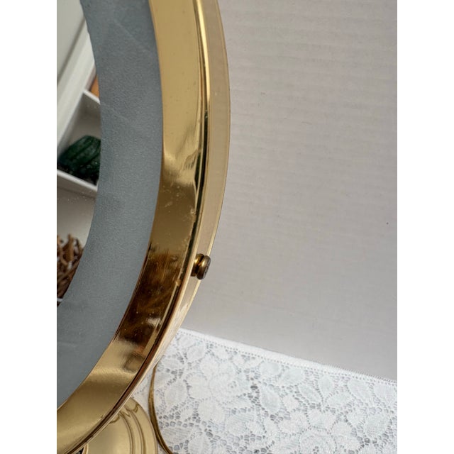 Metal Vintage Large Brass Lighted Halo Vanity Mirror For Sale - Image 7 of 10