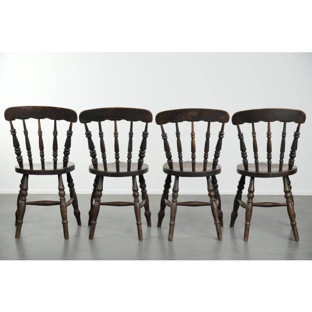 Antique English Wooden Windsor Bistro Chairs, 1800s, Set of 4 For Sale - Image 4 of 15