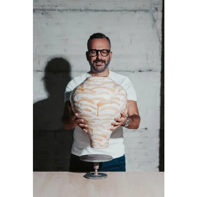 Essence of form brushstroke ocean blue handcrafted vase by onofrio acone one of a kind dimensions: ø 35 x h 45 cm....