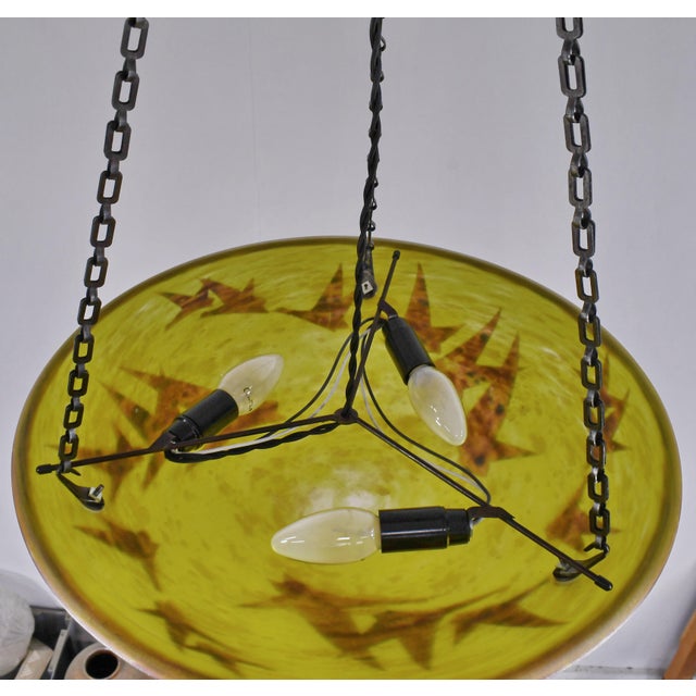Large French Art Deco Pendant Light by Le Verre Francais Schneider - 1925 Cameo Chandelier France For Sale - Image 12 of 13