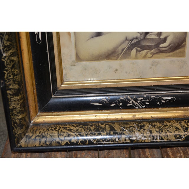 Vintage Gold / Black Mother of Pearl / Faux Marbleized Deep Picture Frame Cherub Arrow For Sale - Image 6 of 13