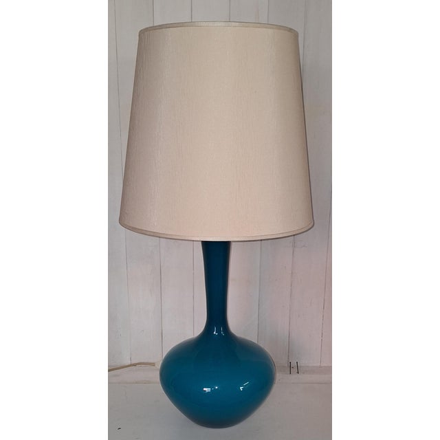 Vintage Table Lamp with Blue Glass Base, 1970s, in Very Good conditions. Designed 1970 to 1979 European Plug (up to...