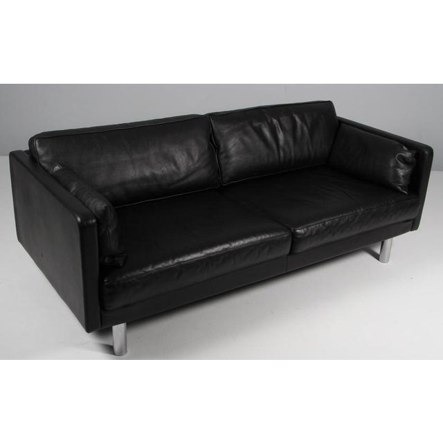Erik Jørgensen two-seat original upholstered with black leather Legs of aluminium. Model 220, made by Erik Jørgensen. This...