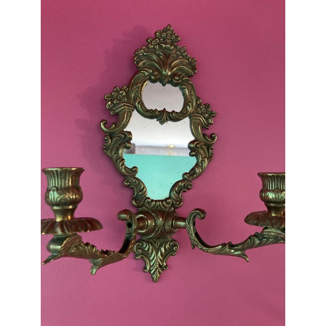 Vintage Brass Rococo Revival Wall Sconce Candle Holder with Mirror – Ornate Hollywood Regency Description: This gorgeous...