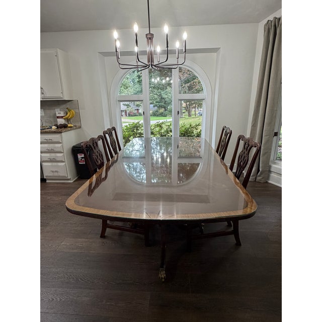 Wood 1980s Ethan Allen Banded Mahogany Clawfoot Dining Table + 4 Chairs For Sale - Image 7 of 17
