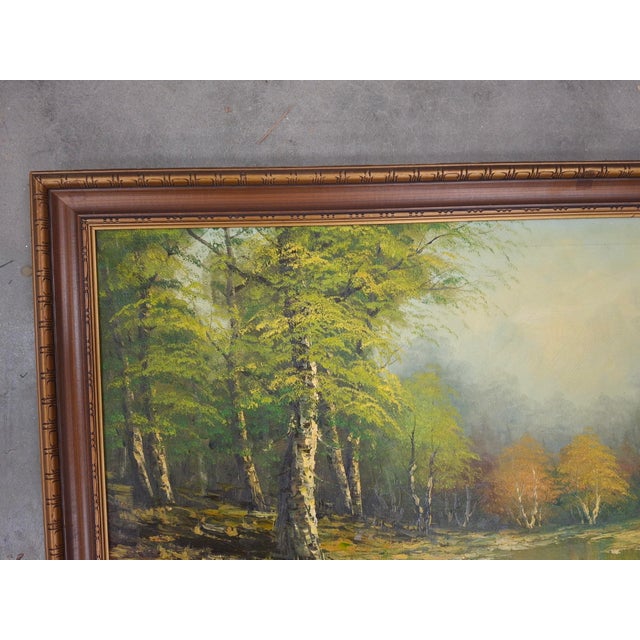 The American School American School, 20th Century River Side Landscape, Oil on Canvas Frame For Sale - Image 3 of 12